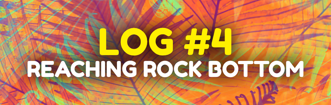 Blog header of orange and green palm leaves, featuring the blog title - Hitting Rock Bottom