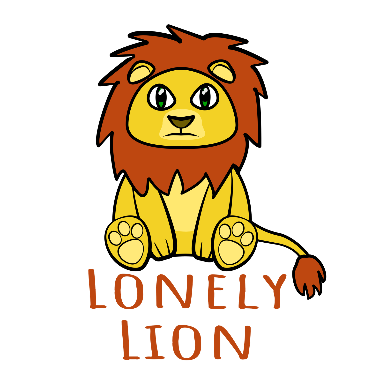 Lonely Lion logo - a lonely lion cartoon character with Lonely Lion written in thin text underneath