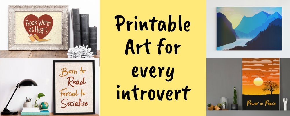 Banner featuring four mockups of Lonely Lion printable posters for introverts