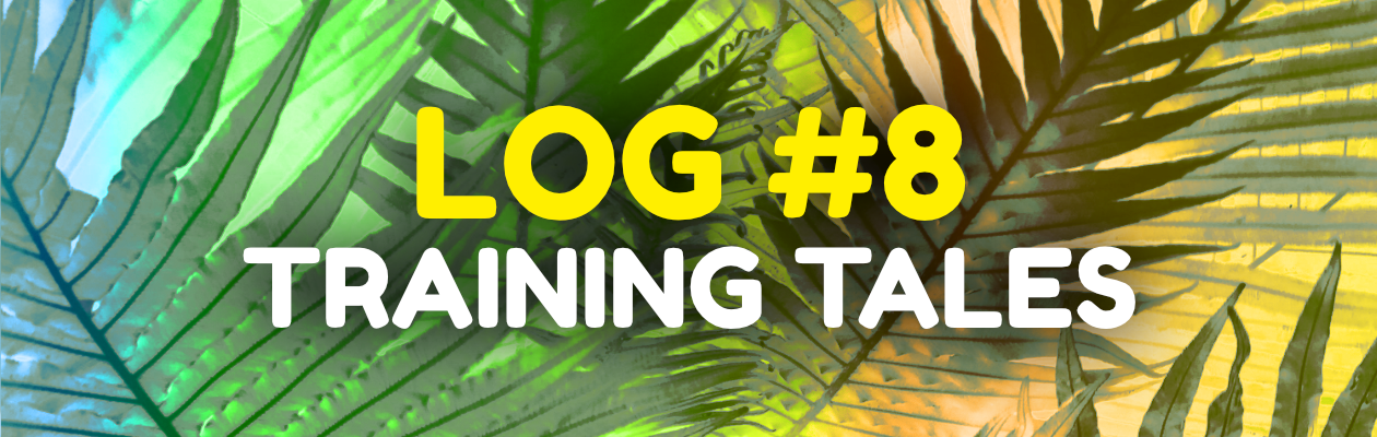 Blog header of green and orange palm leaves and blog title - Training Tales